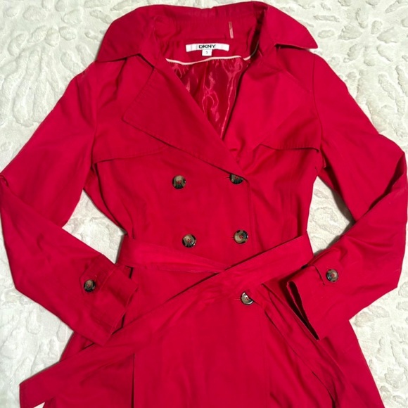 Dkny Jackets & Blazers - DKNY Vibrant Red Double-Breasted Trench